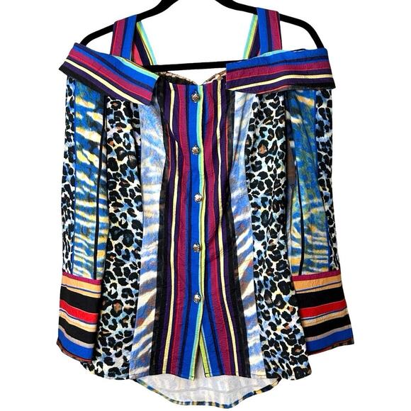Alberto Makali Women’s Off The Shoulder Multi-Pattern Boho Blouse Size Medium - Picture 1 of 8